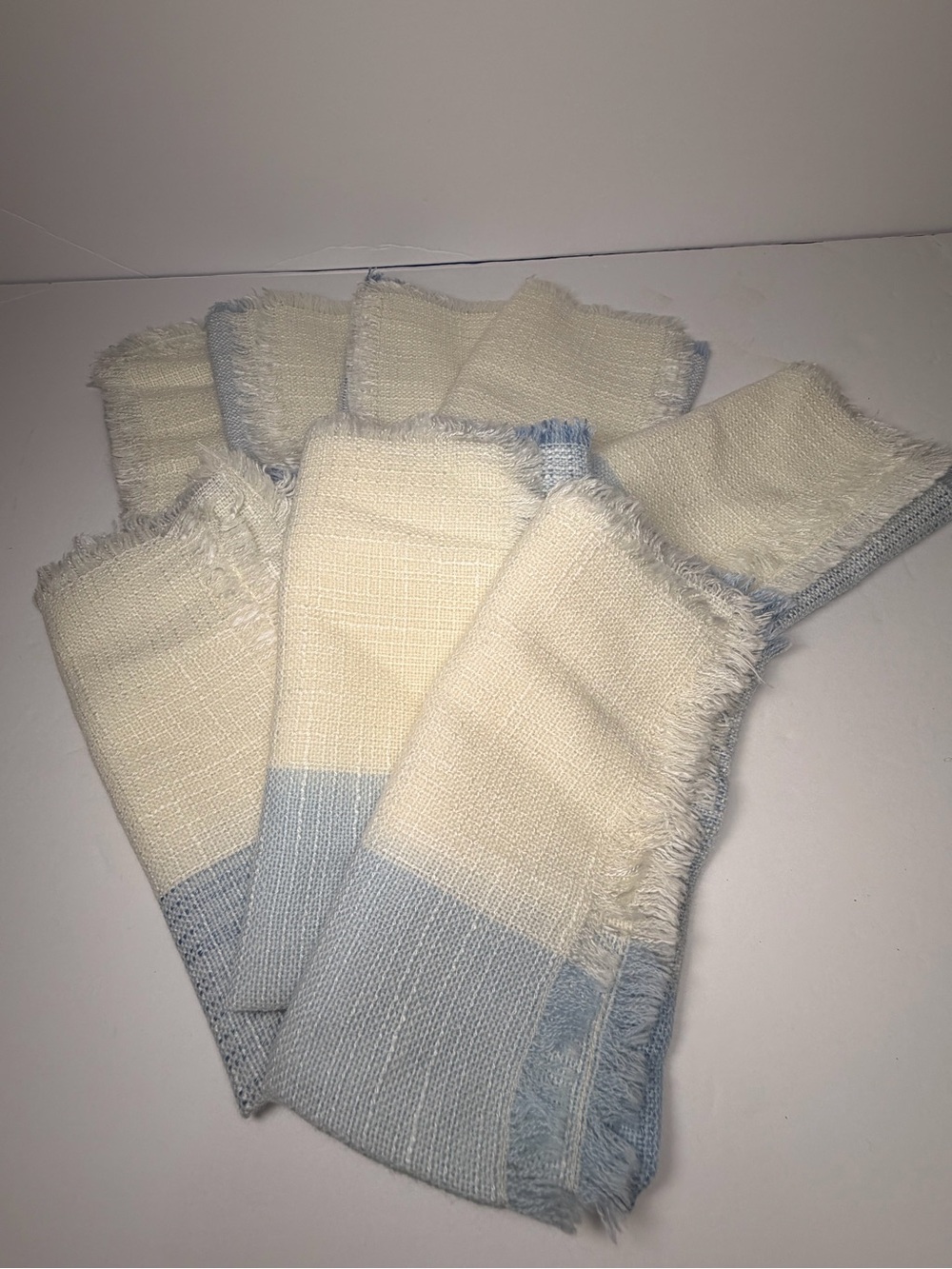 Farmhouse Checkered Fringed Cloth Napkins, Blue/Cream Set